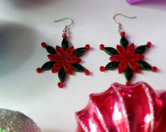 Christmas Point Burst Earrings Quillied Red Green