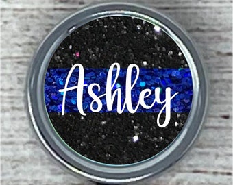 Thin Blue Line Personalized Retractable Glitter Badge Reel