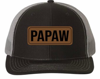 Papaw vegan Leather Patch Cap, Richardson 112 Hat, Papaw Hat, Papaw Dad Hat, Papaw Gifts Richardson Cap, Leather Richardson Hat