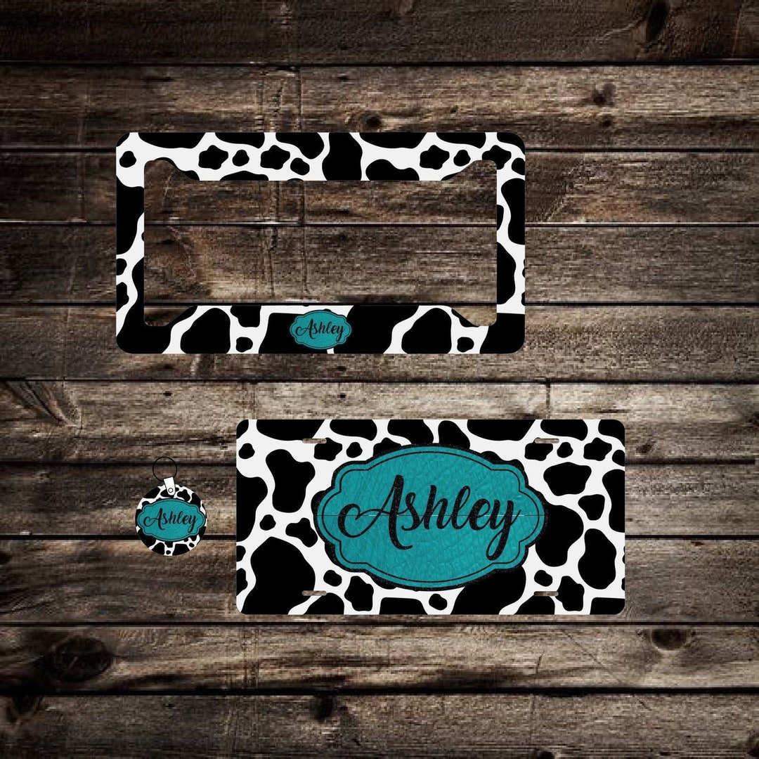 Cow Print Monogram License Plate, Personalized License Plate