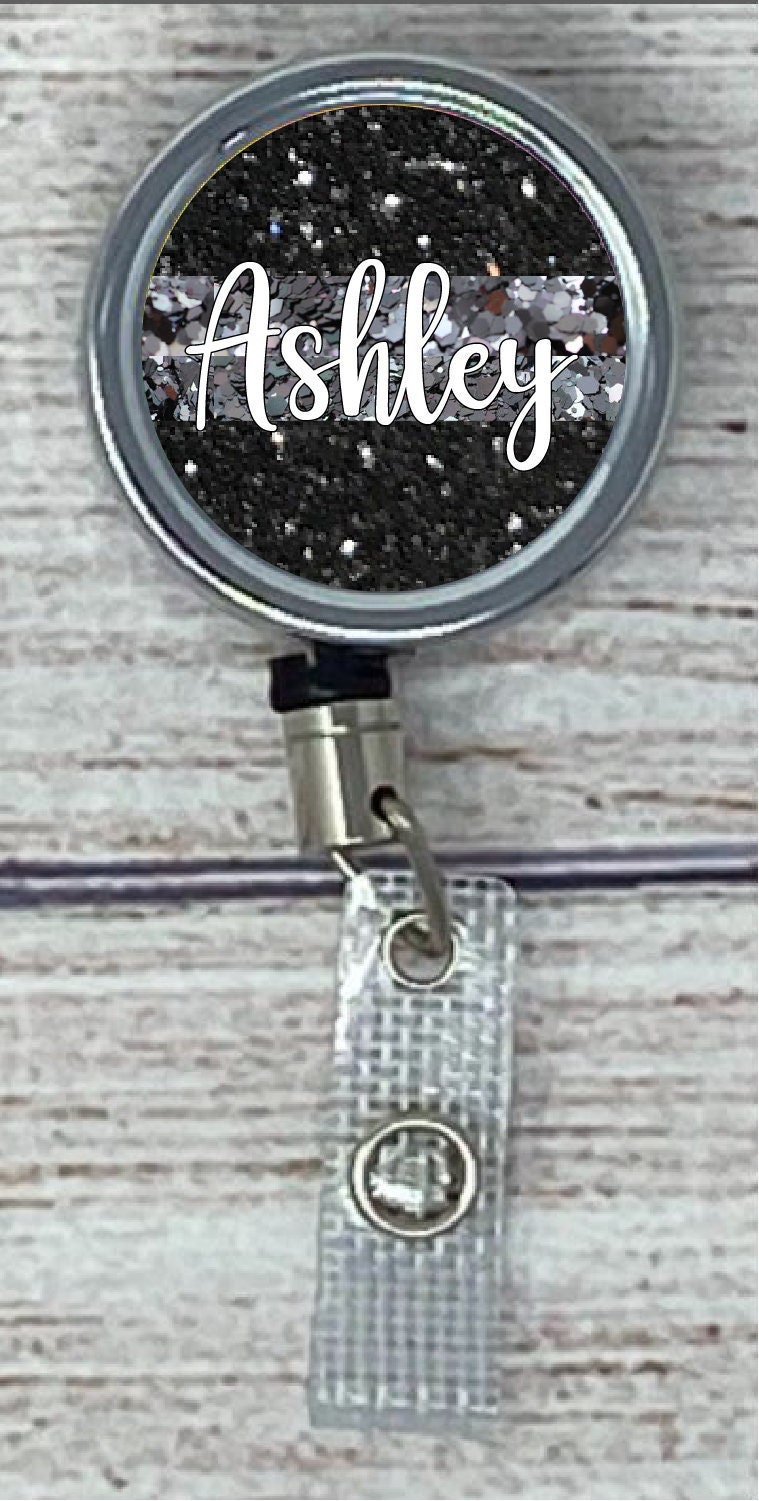 Thin Gray Line Personalized Retractable Glitter Badge Holder, Personalized Badge Reel, Correctional Officer Support ID Holder, BR18