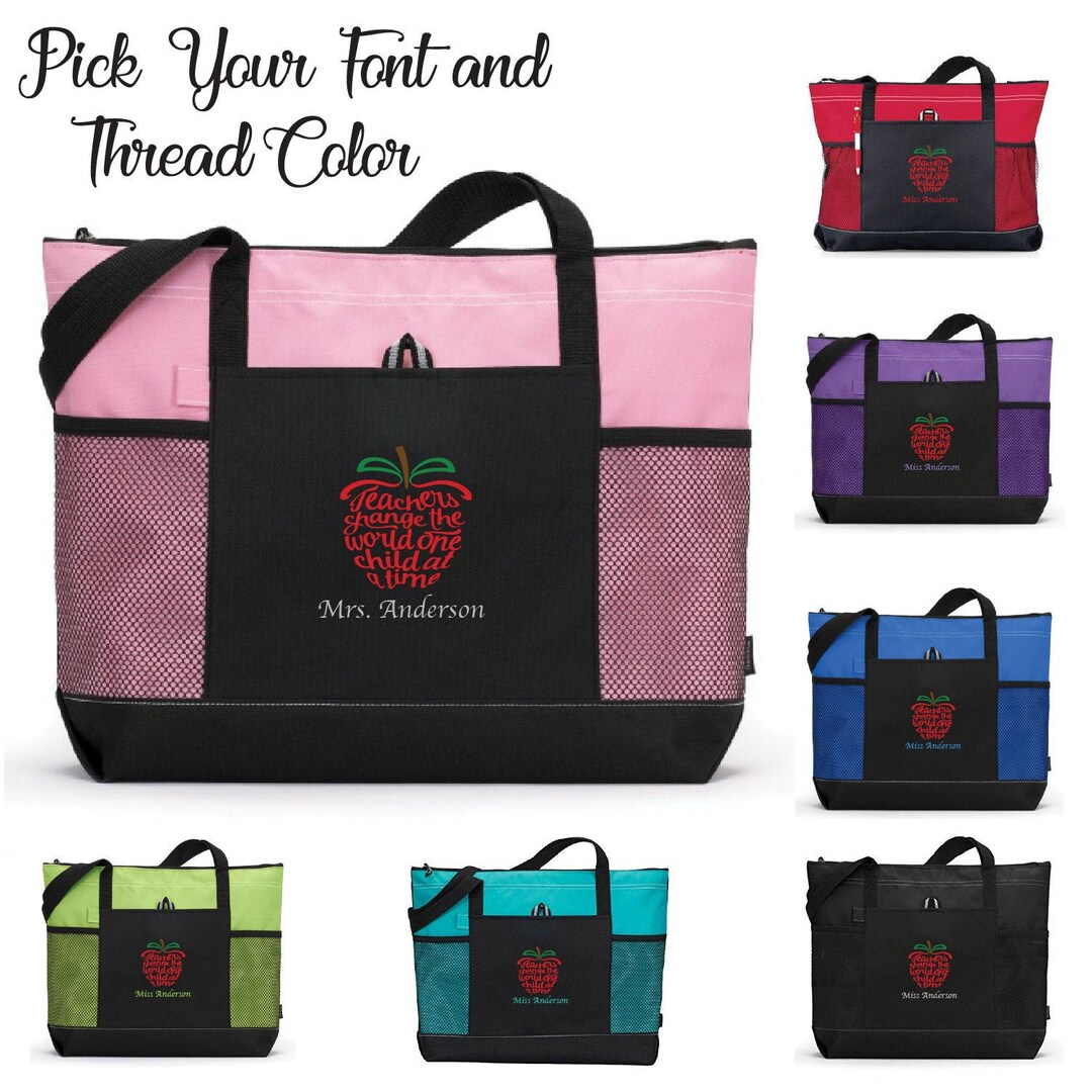 Embroidered Apple Teacher Tote Bag Teacher Tote Bag Daycare Etsy