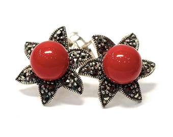 Stylish Handmade Poppy Earrings Red