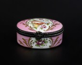 Vintage Oval French Limoges Peint Main (hand painted) Porcelain Trinket Box with Musical theme