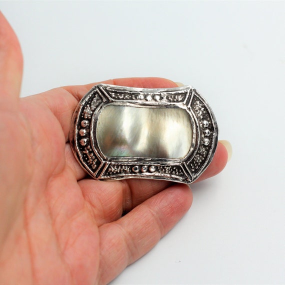 Beautifull Vintage Silver brooch with double Mabe… - image 4