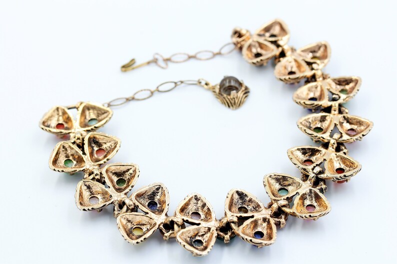 Beautiful Vintage 1950s Gilt Pewter Short Chunky Colourful Glass Agate MIRACLE Choker with extension chain