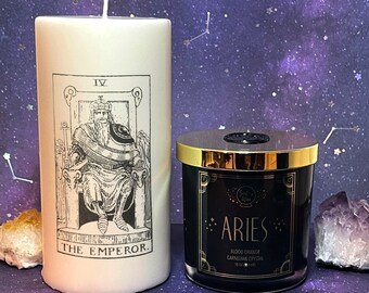 GIFT SET – Aries Soy Candle & The Emperor Tarot Pillar