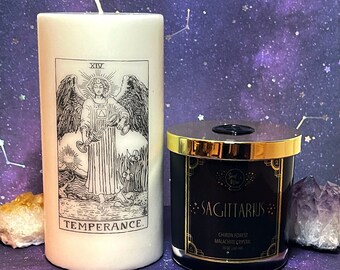 GIFT SET – Sagittarius Soy Candle & Temperance Tarot Pillar
