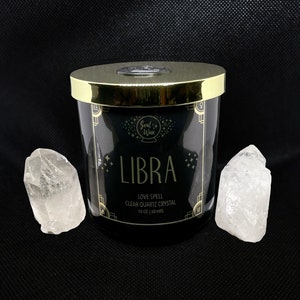 LIBRA Soy Candle 10oz. Glass Jar / Zodiac Gift / Clear Quartz Crystal Healing Birthstone
