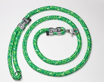 Slime Green Reflective Rope Leash, 316 Stainless Steel Hardware, Vegan, 4ft and 6ft