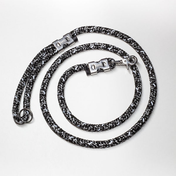 Back in Black Reflective Rope Leash, 316 Stainless Steel Hardware, Vegan, 4ft and 6ft