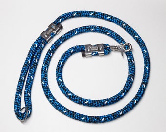 Blue Steel Reflective Rope Leash, Water Resistant, 316 Stainless Steel Hardware, Vegan, 4ft and 6ft