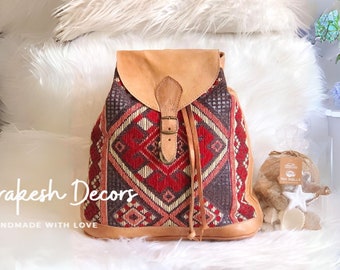 Leather Backpack Rucksack, Mens Backpack, Womens Backpack, Vintage Style Backpack ,Leather Anniversary Gifts,Monogram Bags,Leather Bag kilim