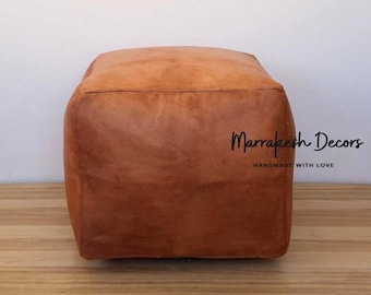 SQUARE TAN POUF - Premium Handmade Moroccan leather Pouf Ottoman , Nursery Pouf,square footstool,Pouf Square Ottoman- Gift, Wedding, Pouffe