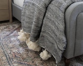 Wool Pom Pom Throw Blanket ,Bedspread Coverlet,Moroccan Pom Pom Throw Blanket - Soft Cozy Cotton Moroccan Pom Pom Blanket,King size blanket