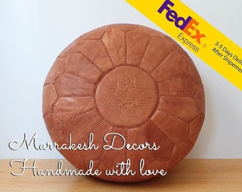 Infuse Your Space with Authentic Moroccan Charm: Luxurious Handmade Leather Pouf Ottoman - A Symbol of Elegance and Comfort - leather pouf