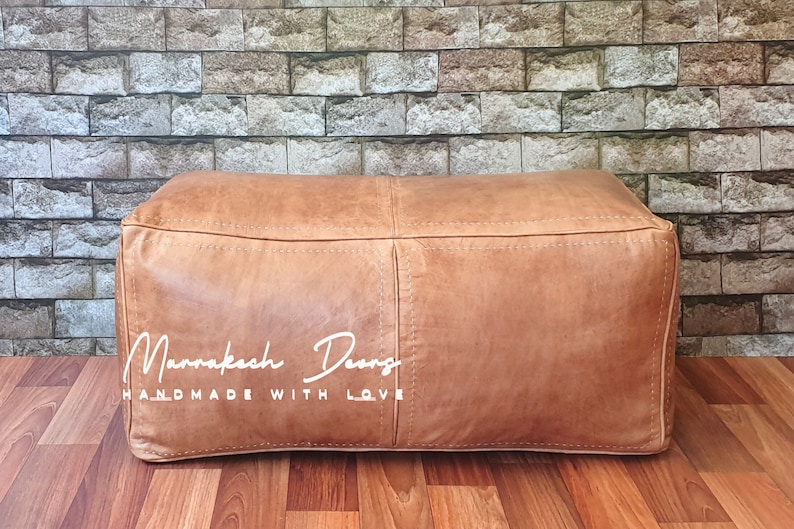 RECTANGULAR LEATHER POUF Individuell anpassbarer rechteckiger Leder-Sitzpouf Ottoman Handgefertigter rechteckiger Sitzpouf Loung Ottoman Pouf Leder-Osmane Light Tan