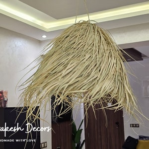 Boho Straw Palm Fiber Ball Pendant Light with Wicker Accents - Home & Living-Lighting -Light Fixtures -Ceiling Lights  -Pendant Lights