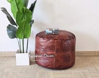 Leather pouf ottoman footstool, Footrest with storage for living room, bedroom,  Round poufs poof pouffe, poofy ottoman, Boho moroccan decor