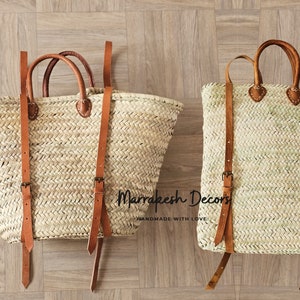 Straw Beach bag with leather straps - Straw backpack - Hipster backpack - boho backpack  - Beach Bag straw bag - Women Straw Backpack