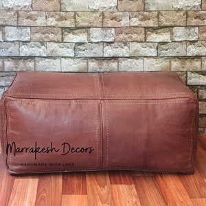 RECTANGULAR LEATHER POUF Individuell anpassbarer rechteckiger Leder-Sitzpouf Ottoman Handgefertigter rechteckiger Sitzpouf Loung Ottoman Pouf Leder-Osmane Braun