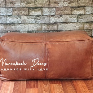 RECTANGULAR LEATHER POUF - Handmade Moroccan rectangular leather Pouf Ottoman , rectangular leather Pouf, leather pouffe, bench leather pouf