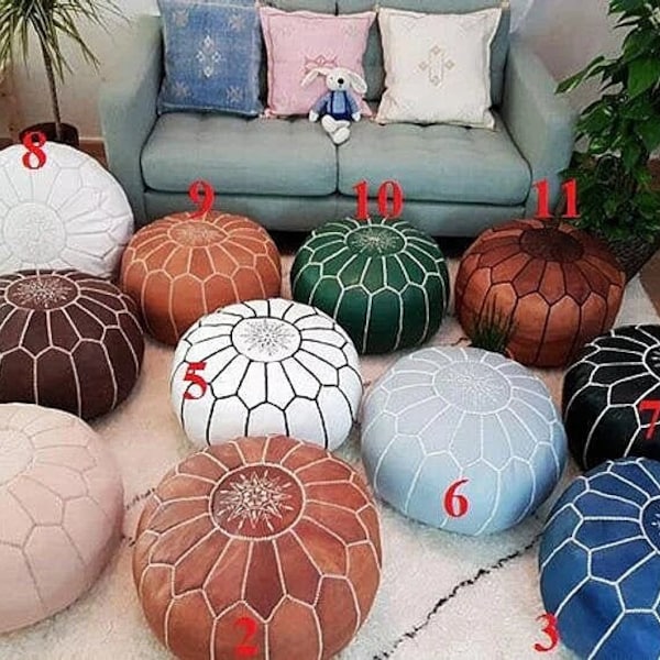 MOROCCAN POUF - Moroccan leather Pouf Ottoman, Luxury Pouf, handmade leather pouf, pouf ottoman, pouffe ottoman available in many colors
