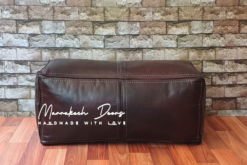 RECTANGULAR LEATHER POUF Individuell anpassbarer rechteckiger Leder-Sitzpouf Ottoman Handgefertigter rechteckiger Sitzpouf Loung Ottoman Pouf Leder-Osmane chocolate