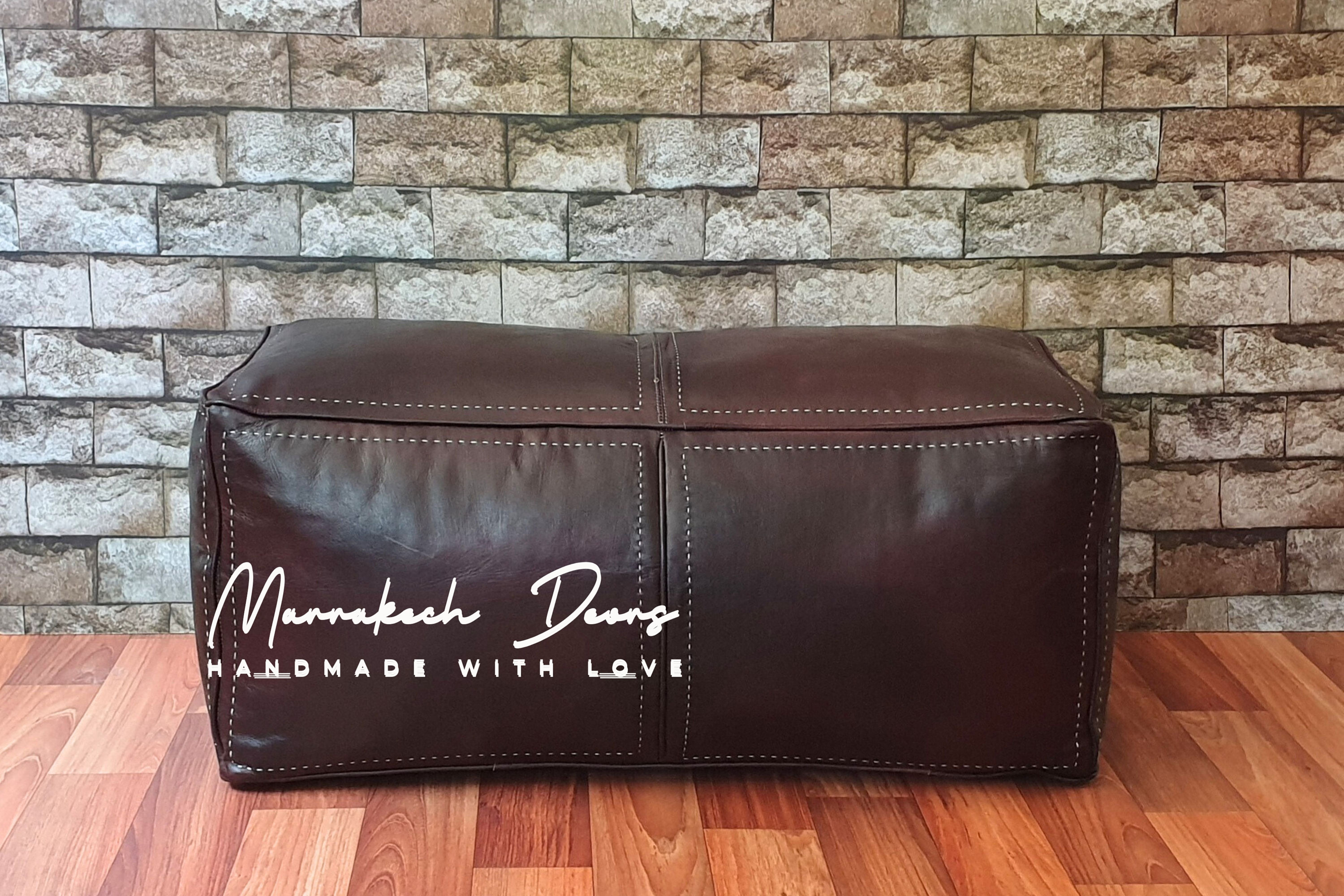 Rectangular Pouf RECTANGULAR LEATHER POUF Leather Floor Cushion Pillow Seating Ottoman ...