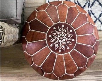 Handmade Moroccan leather Pouf Ottoman TAN,Brown moroccan pouf , Handmade leather pouf ,Leather ottoman, enuine moroccan pouf , Ottoman pouf