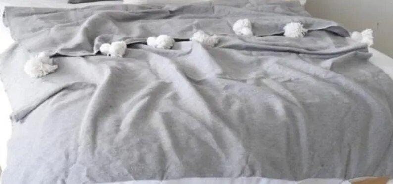 人気商品 コットン モロッコ ポンポン ブランケット、寝室用