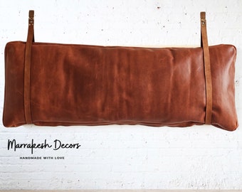 Genuine Leather Hanging Headboard, leather Headboard, Bedroom Wall Decor Over The Bed, Hanging leather, strap and ring brass, high quality