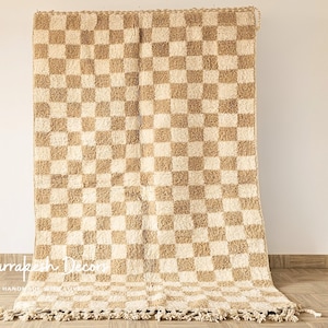 Checkered Beige rug - Moroccan rug - Checkered rug - checkered rug - Handmade rug - Moroccan rug - checkered rug - Beniourain rug - Wool Rug