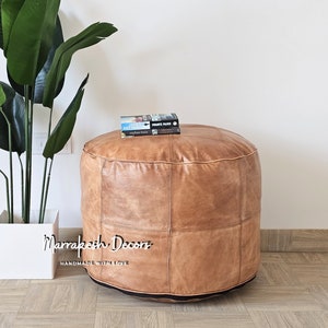ROUND LEATHER POUF - Floor Footrest Cushion, Pouf  Round Foot Stool Ottoman - Storage Bean Bag Floor Chair  Luxury Leather Pouffe  Foot Rest