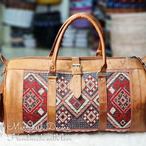 Leder Seesack Männer / Frauen | Kelim Tasche aus Leder | Weekender Reisetasche | Leder Weekender Bag mit verstellbarem Schultergurt | Vintage Reisetasche