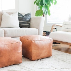 50% OFF,Set of 2 Square Leather Pouf, Brown Pouf, Berber Pouf, Ottoman Pouf, Moroccan Home Decor, Moroccan Pouffe, Ottoman Leather PouF