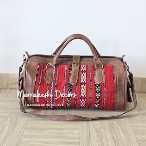 Leder Reisetasche, marokkanische Leder Reisetasche, Sport, Weekender, Reisetasche Für Damen und Herren: 100% handgefertigte Reisetasche aus Vollleder
