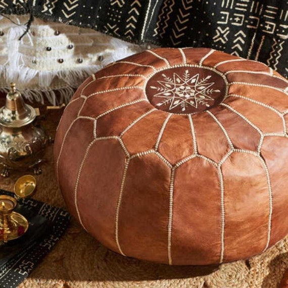 Turkish leather pouffe deals