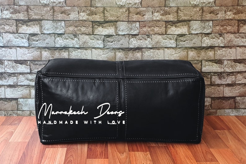 RECTANGULAR LEATHER POUF Individuell anpassbarer rechteckiger Leder-Sitzpouf Ottoman Handgefertigter rechteckiger Sitzpouf Loung Ottoman Pouf Leder-Osmane Schwarz