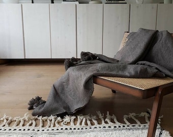 BERBER BLANKET - POM Pom Blanket - Moroccan Tassel Throw Warm Blanket - Sofa Throw Cotton Blanket - New Home Gift - Bedspread Throw,Bedding