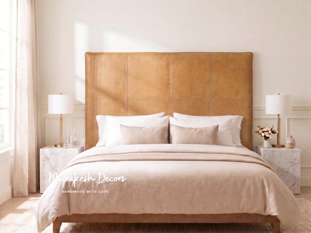 Luxury Full Grain Leather Headboard, Upholstered Leather Wall Panels ...