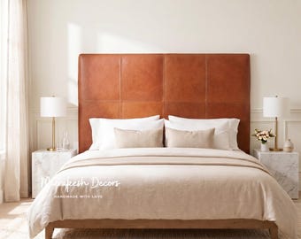 Custom Leather Headboard, Wall Mounted Headboard, Handmade Moroccan Bed Header, Padded Leather Cushion, Boho Bedroom Decor, Ready to Hang