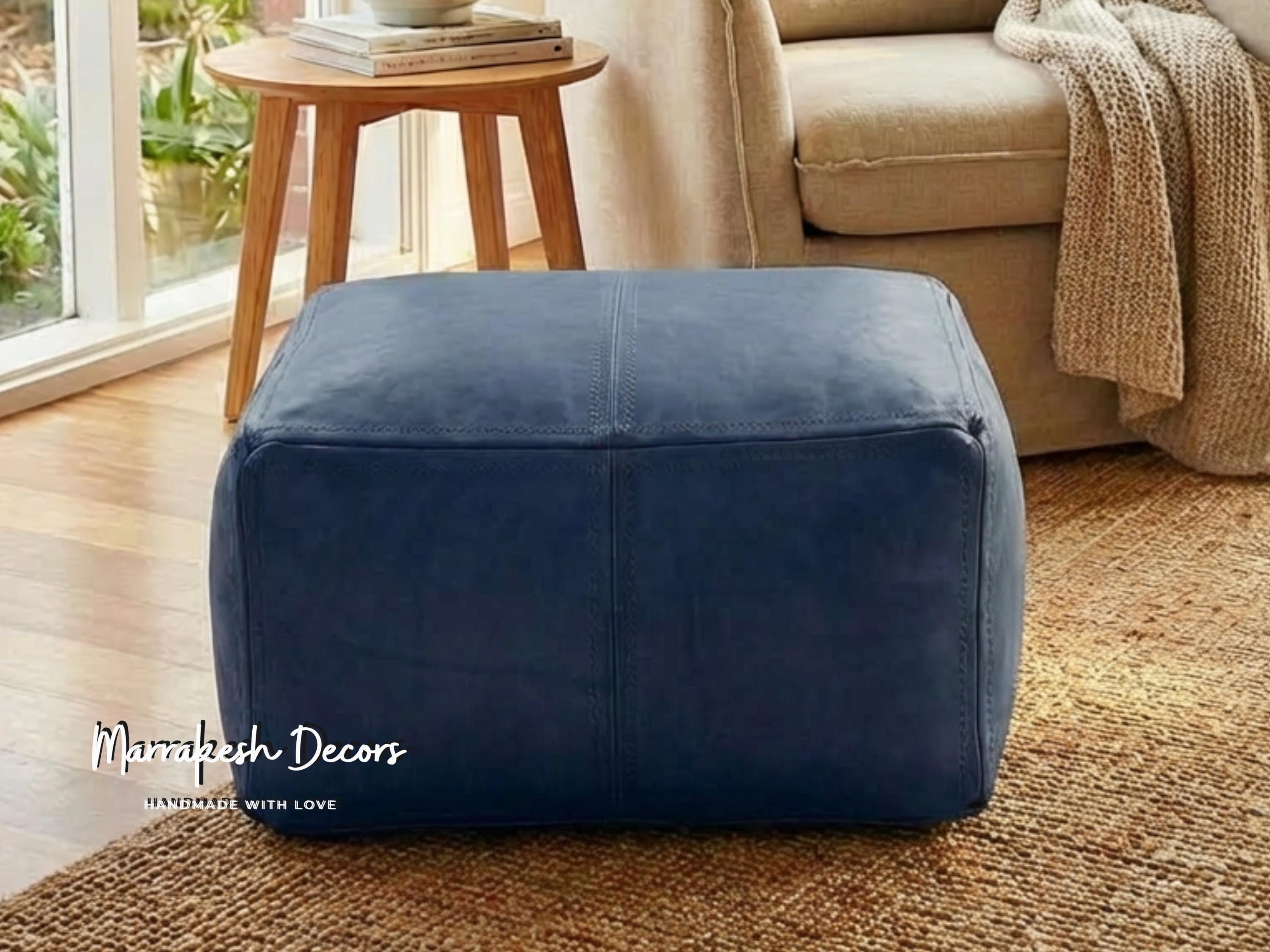 Large Pouf Ottoman Customizable Square Leather Pouf Leather Footstool ...