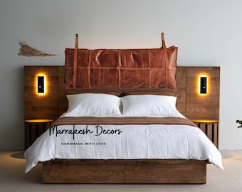 leather headboard - Custom Headboard - King Size Headboard - Leather Headboard Cover - Modern Hanging Leather Headboard