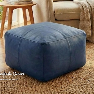 Large Pouf Ottoman Customizable square leather pouf leather footstool leather seating Coffee table pouf Handcrafted square leather pouf