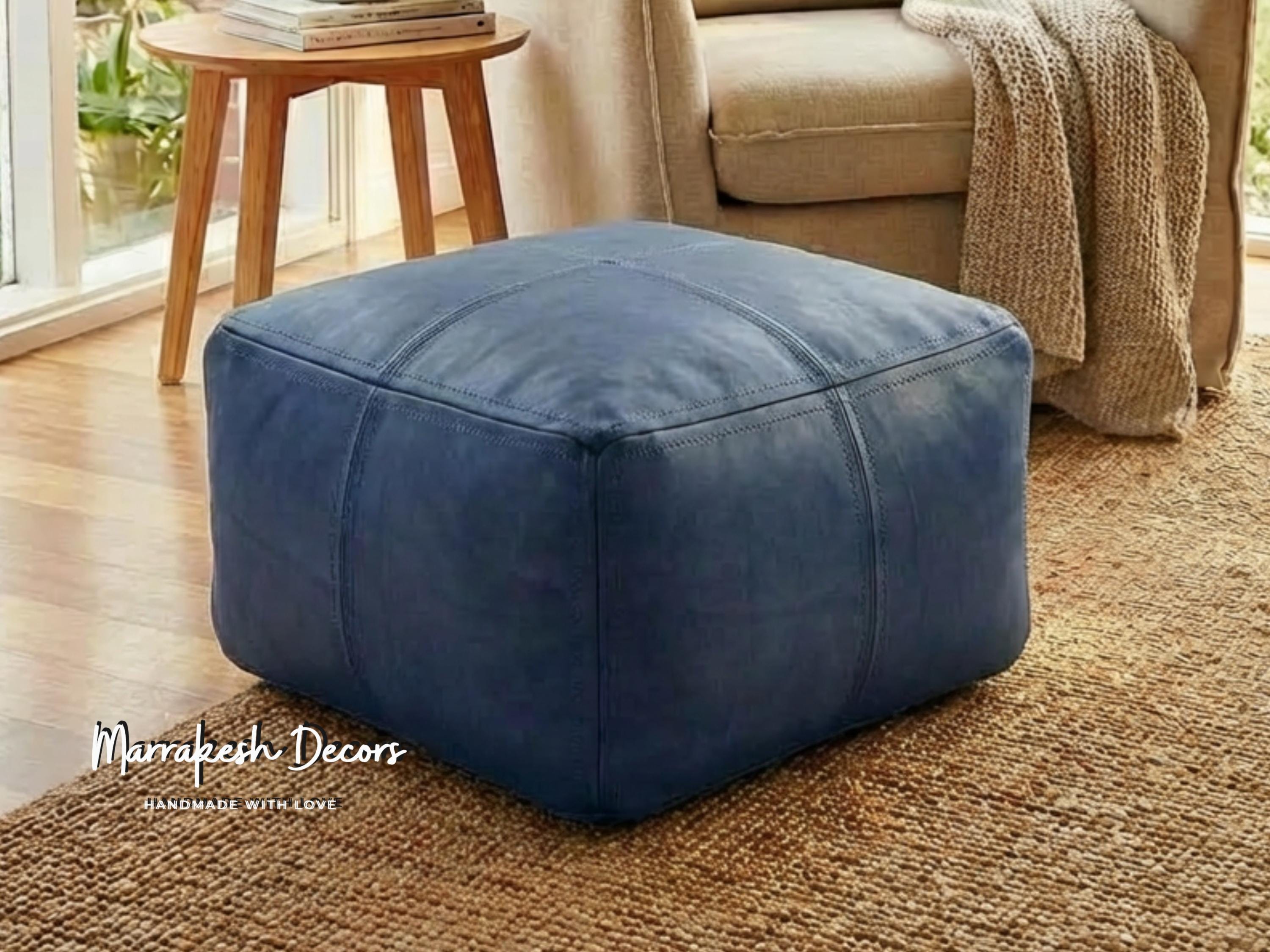 Large Pouf Ottoman Customizable Square Leather Pouf Leather Footstool ...