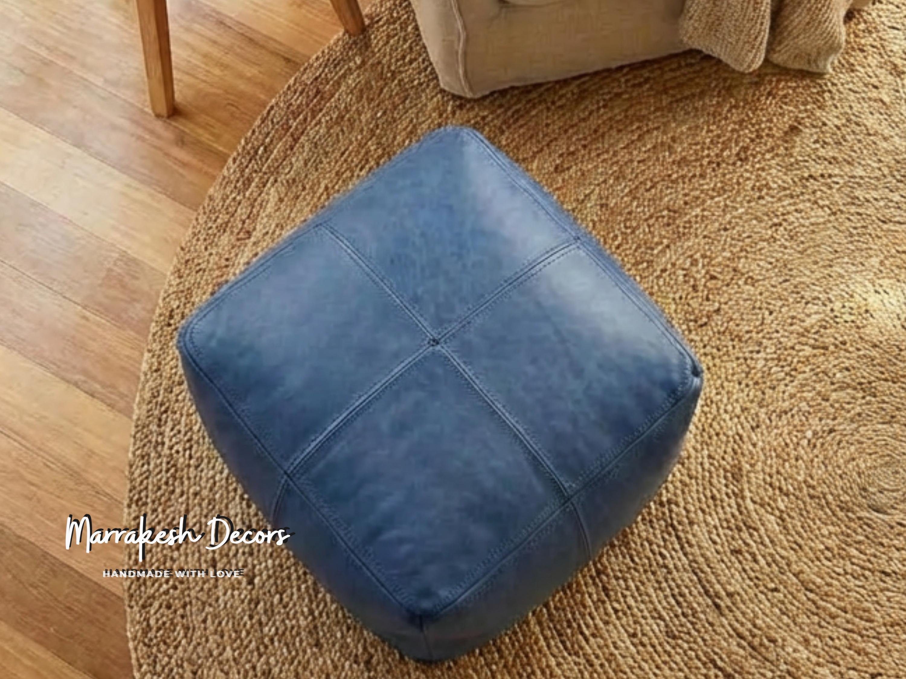 Large Pouf Ottoman Customizable Square Leather Pouf Leather Footstool ...
