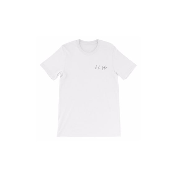 White 'A La Folie' Meghan Markle Inspired Embroidered T-Shirt | MirrorMeg Replica of style seen on the Duchess of Sussex