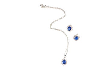 Sapphire & Diamond Necklace and Earring Set | Royal Inspired Jewelry Set by Princess Diana and Kate Middleton