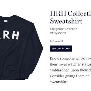 HRH Sweatshirt in Navy Blue A Collection Inspired by The Royal Family & As seen in PopSugar Holiday Gift Guide image 7